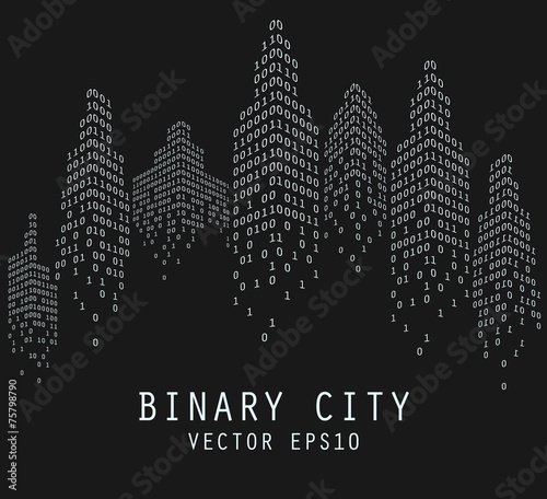 Binary code in form of futuristic city, vector