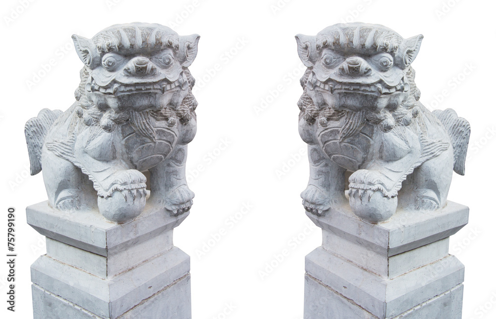 Couple Chinese Lion Stone With Clipping Path
