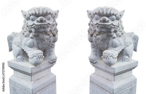 Couple Chinese Lion Stone With Clipping Path