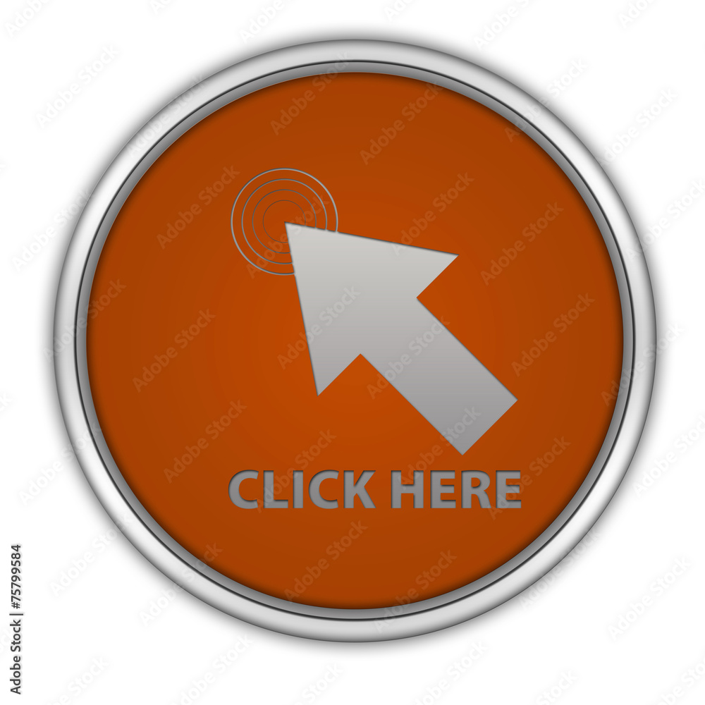 Click here circular icon on white background Click here circular icon on white background