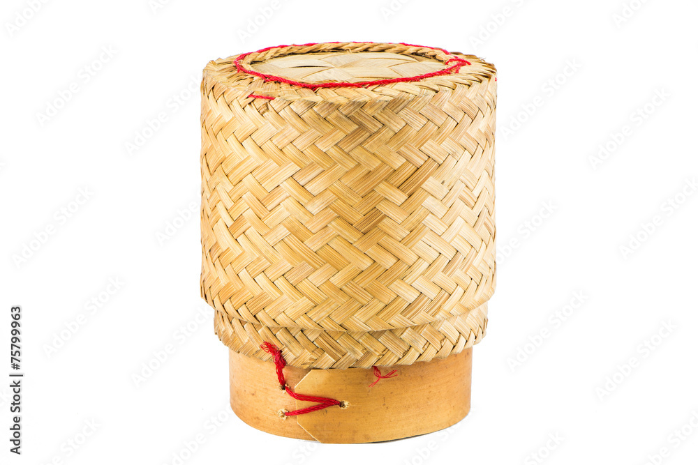 KRATIB Wooden sticky rice box Thai style on white background