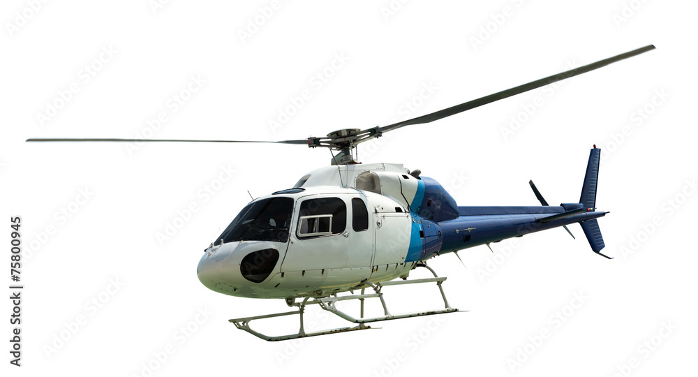 White helicopter with working propeller - obrazy, fototapety, plakaty 