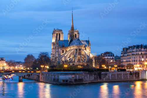Notre Dame de Paris at dusk, France.