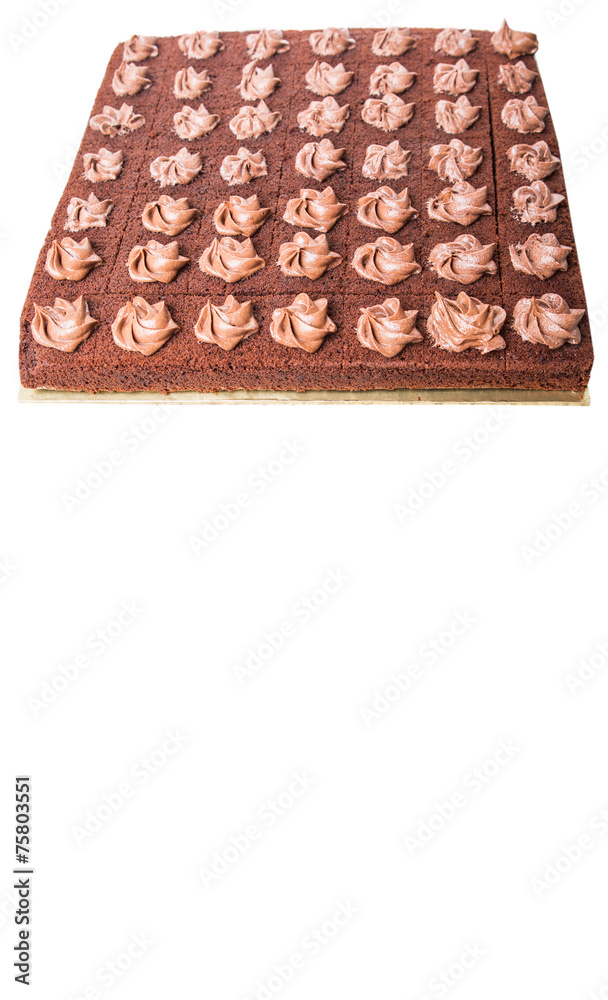 Chocolate sheet cake over white background Chocolate sheet cake over white background