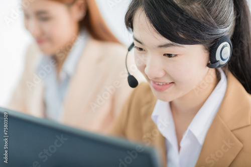 Photography Asian women call center with phone headset