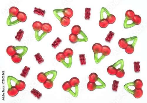 Wallpaper Mural Gummy bears and cherry candies on a white background Torontodigital.ca