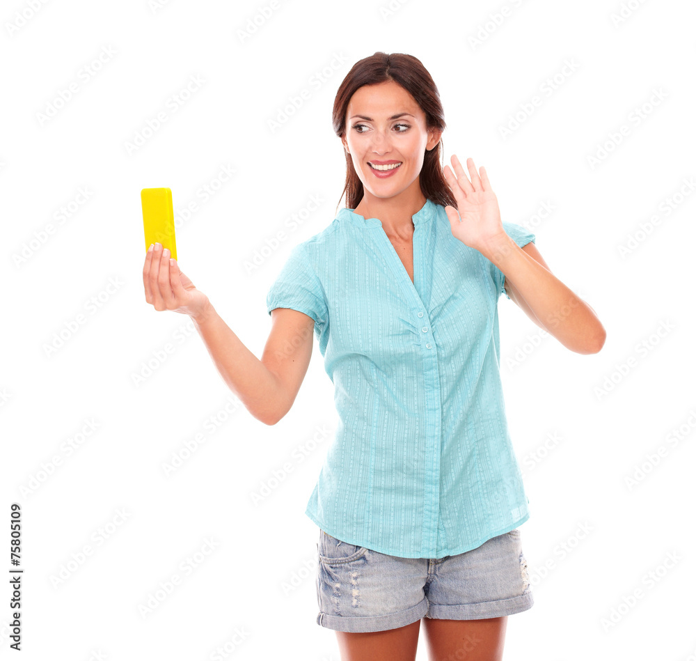 Beautiful lady taking photos of herself Beautiful lady taking photos of herself