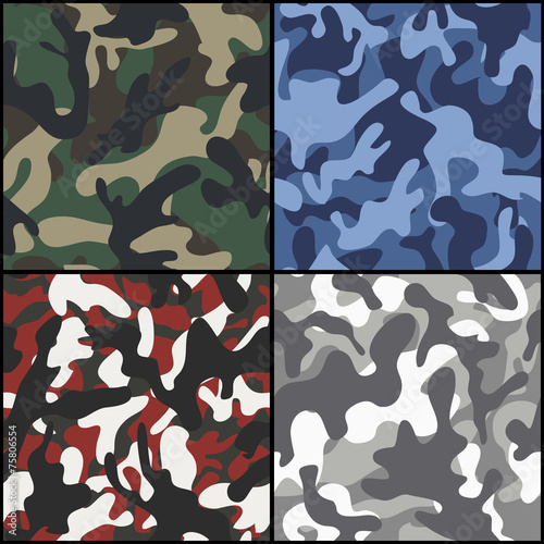 Set of seamless camouflage fabric patterns photo