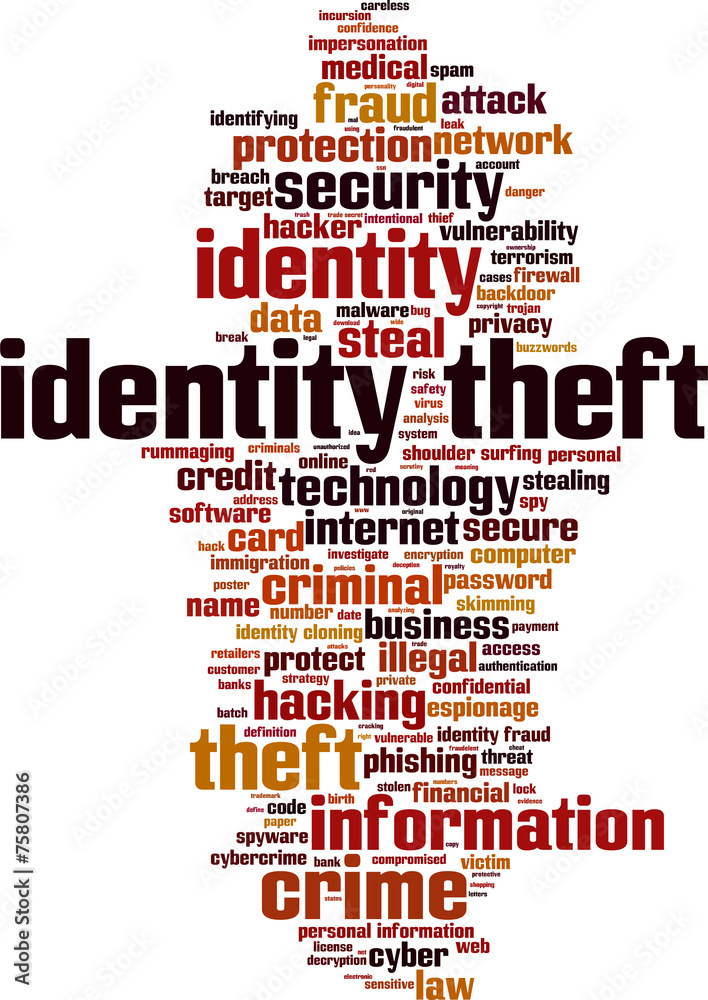 Identity theft word cloud concept. Vector illustration
