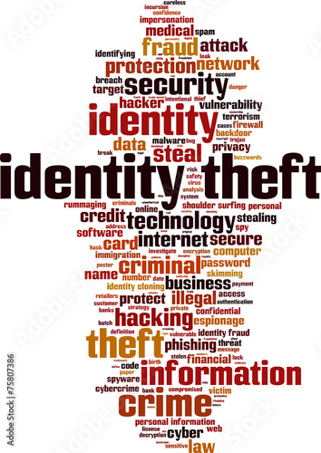 Identity theft word cloud concept. Vector illustration