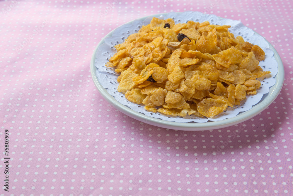 Cornflakes (detailed top view) on table Cornflakes (detailed top view) on table