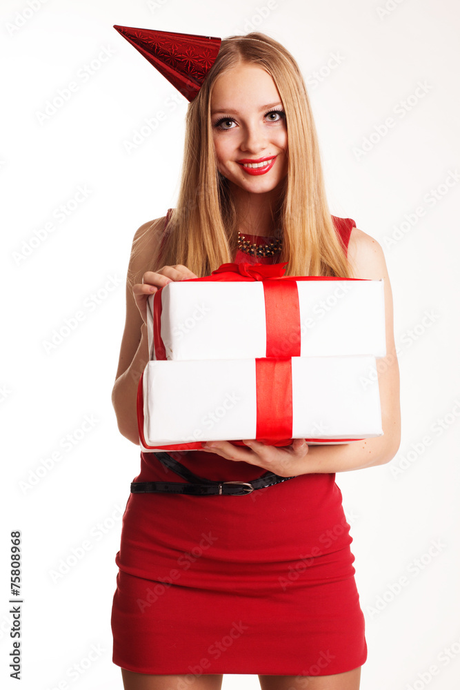 Fototapeta premium Beautiful girl holding birthday gifts