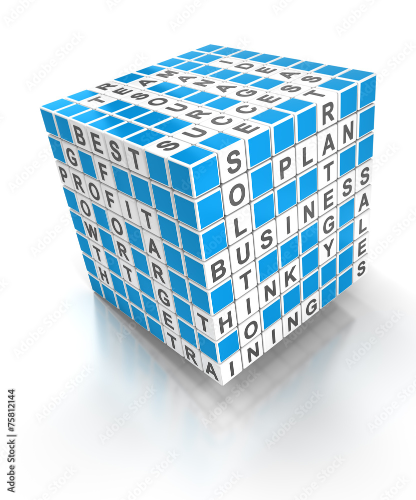 Crossword puzzle cube with business words, 3d render Crossword puzzle cube with business words, 3d render