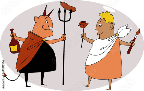 Cartoon angel and devil