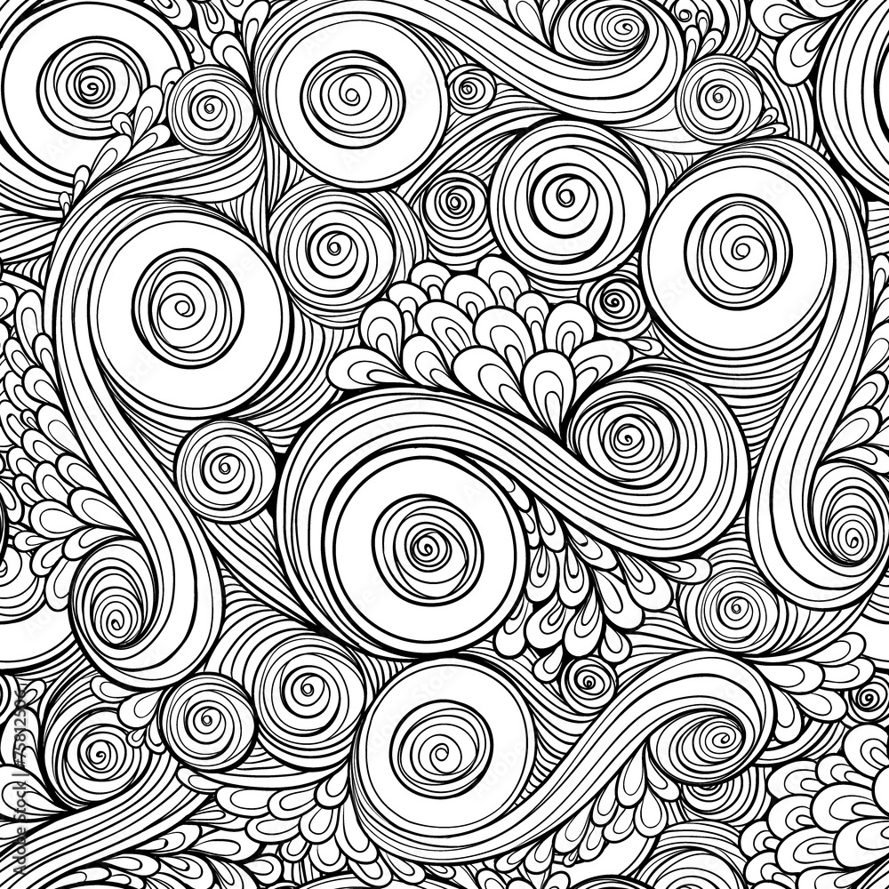 Fototapeta premium Seamless asian ethnic floral retro doodle pattern.