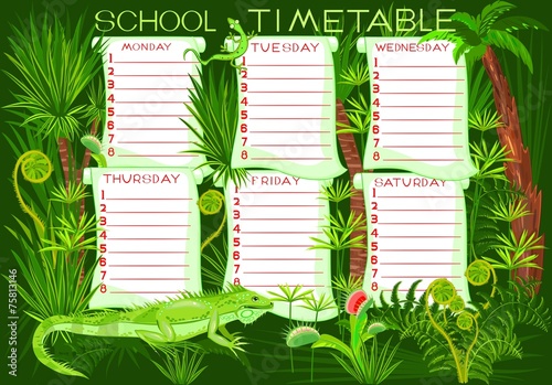 School timetable with green iguana