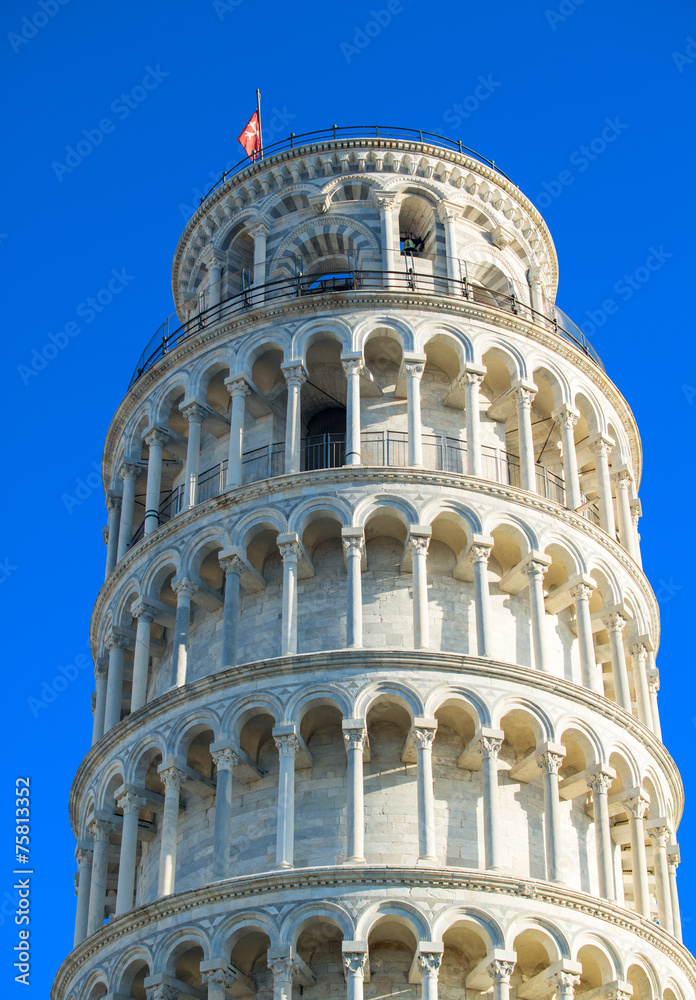 Pisa, Tuscany. Detail of Leaning Tower in Square of Miracles