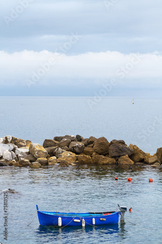 Blue fishing boat.