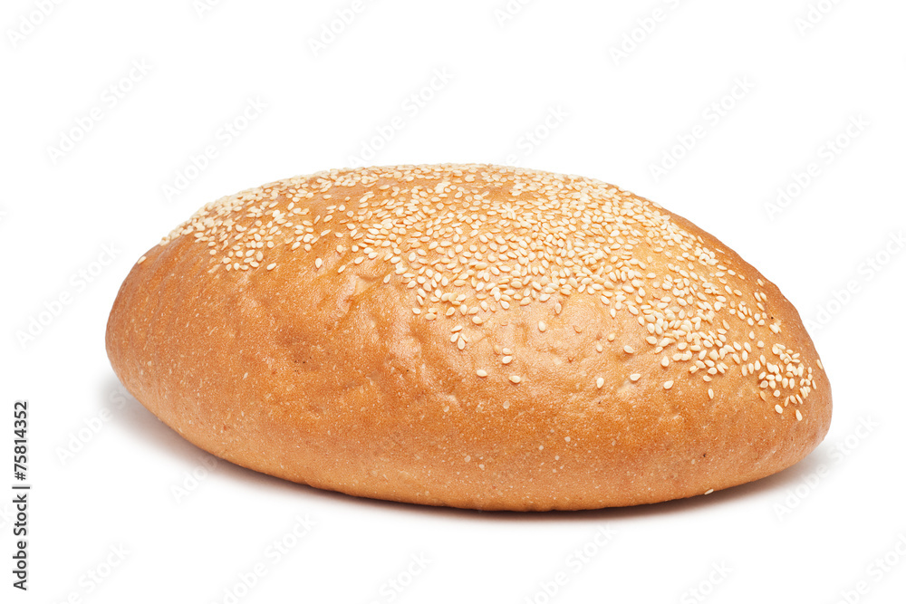 loaf of bread with sesame  isolated over white background