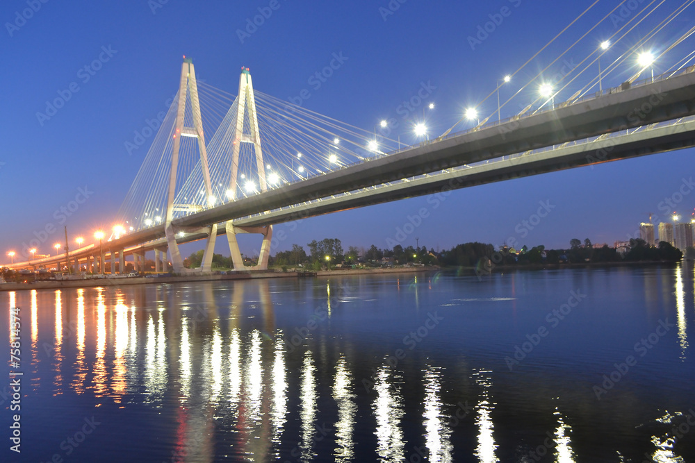 Cable-stayed bridge at night