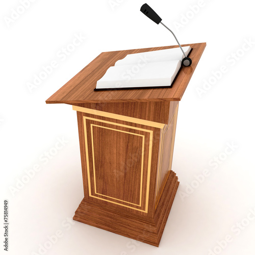 Wooden Rostrum Stand with Microphone on white