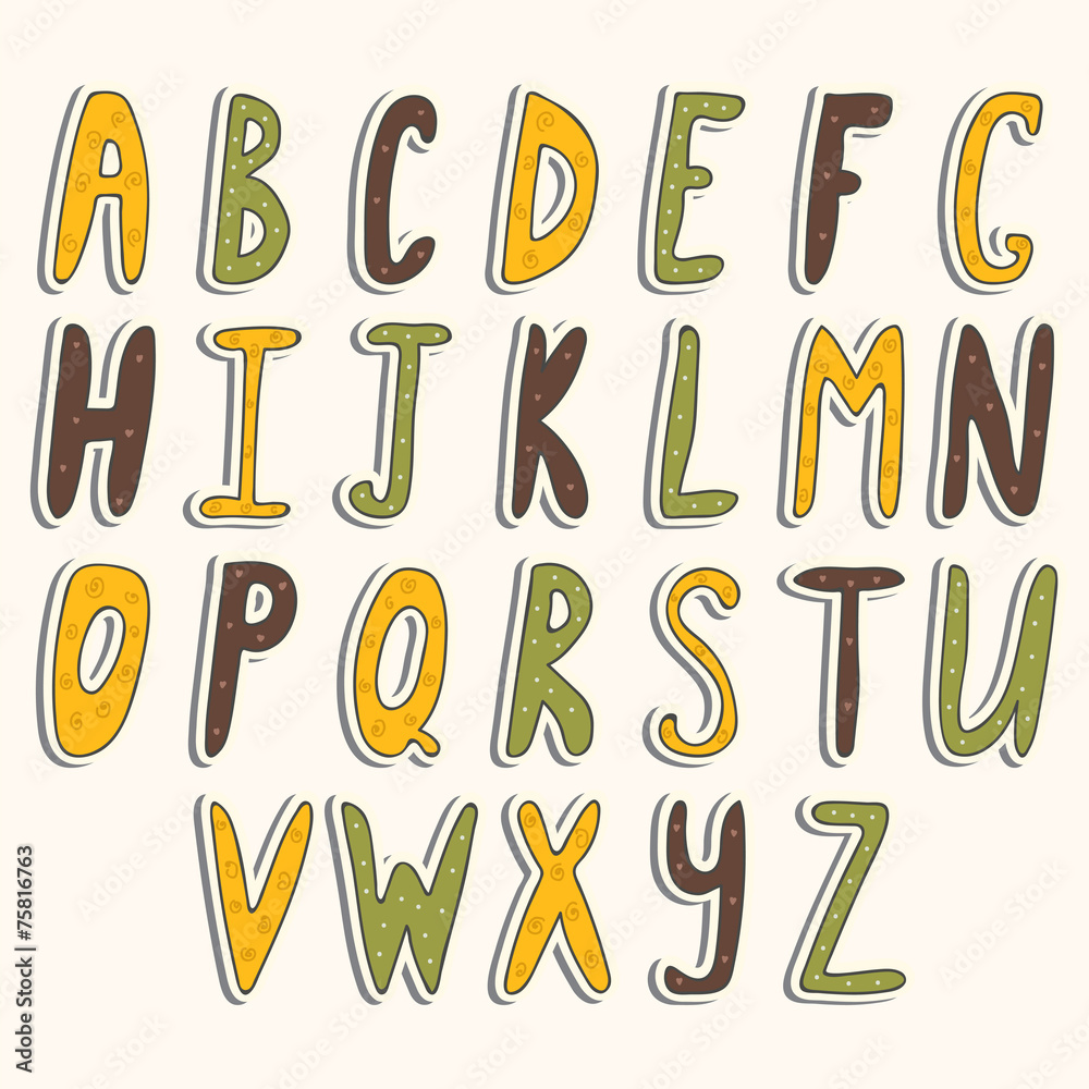 Cute vector alphabet. Cartoon alphabet design. Cute vector alphabet. Cartoon alphabet design.