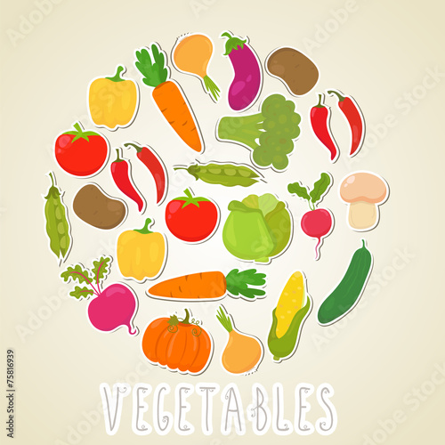 Fototapeta Naklejka Na Ścianę i Meble -  Vector color vegetables. Healthy lifestyle illustration. Circle