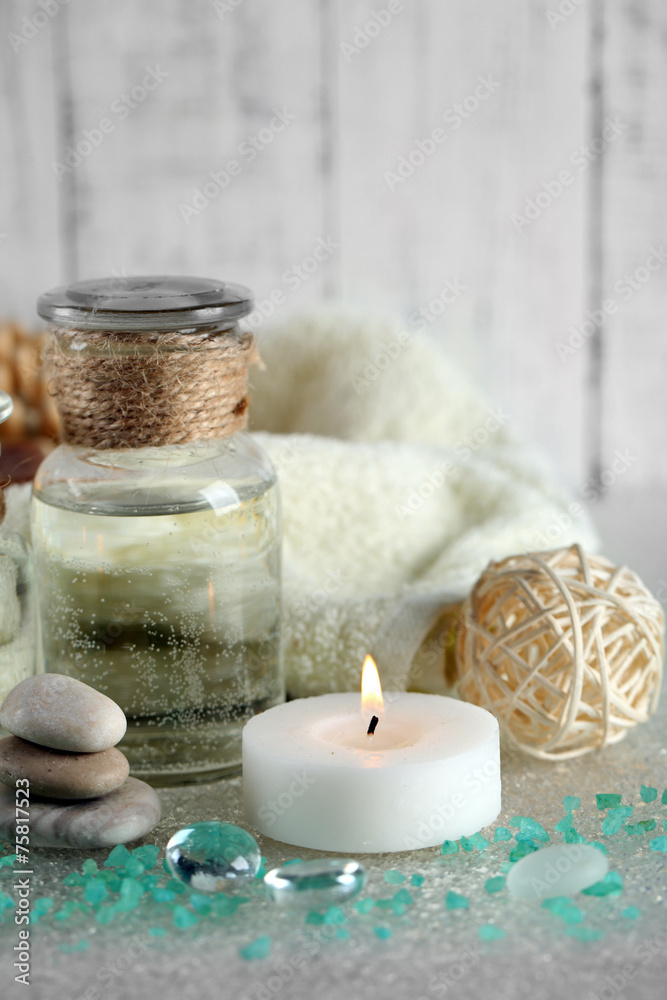 Composition of spa treatment on wooden background Composition of spa treatment on wooden background