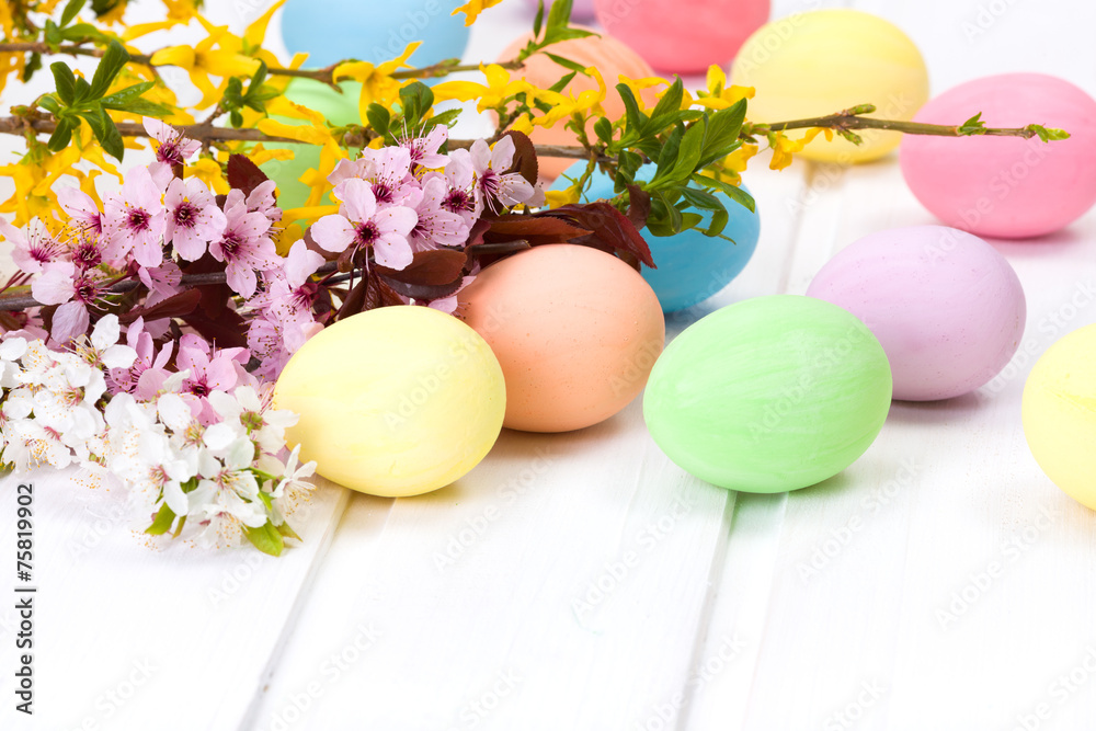 Easter eggs with blooming branch Easter eggs with blooming branch