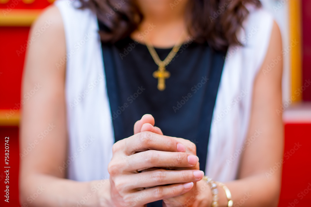 Christian Women believer praying to God and Cross necklace Christian Women believer praying to God and Cross necklace