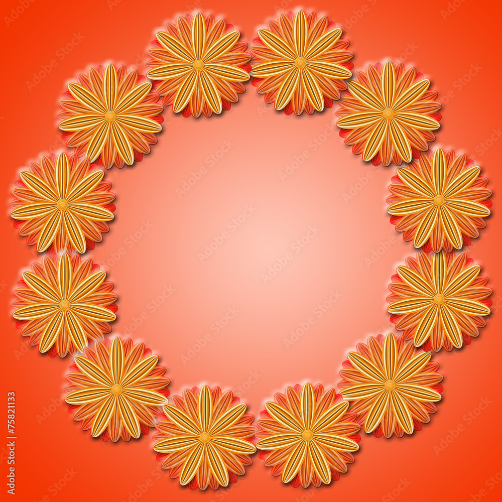 Fototapeta premium frame from brown flowers on red background