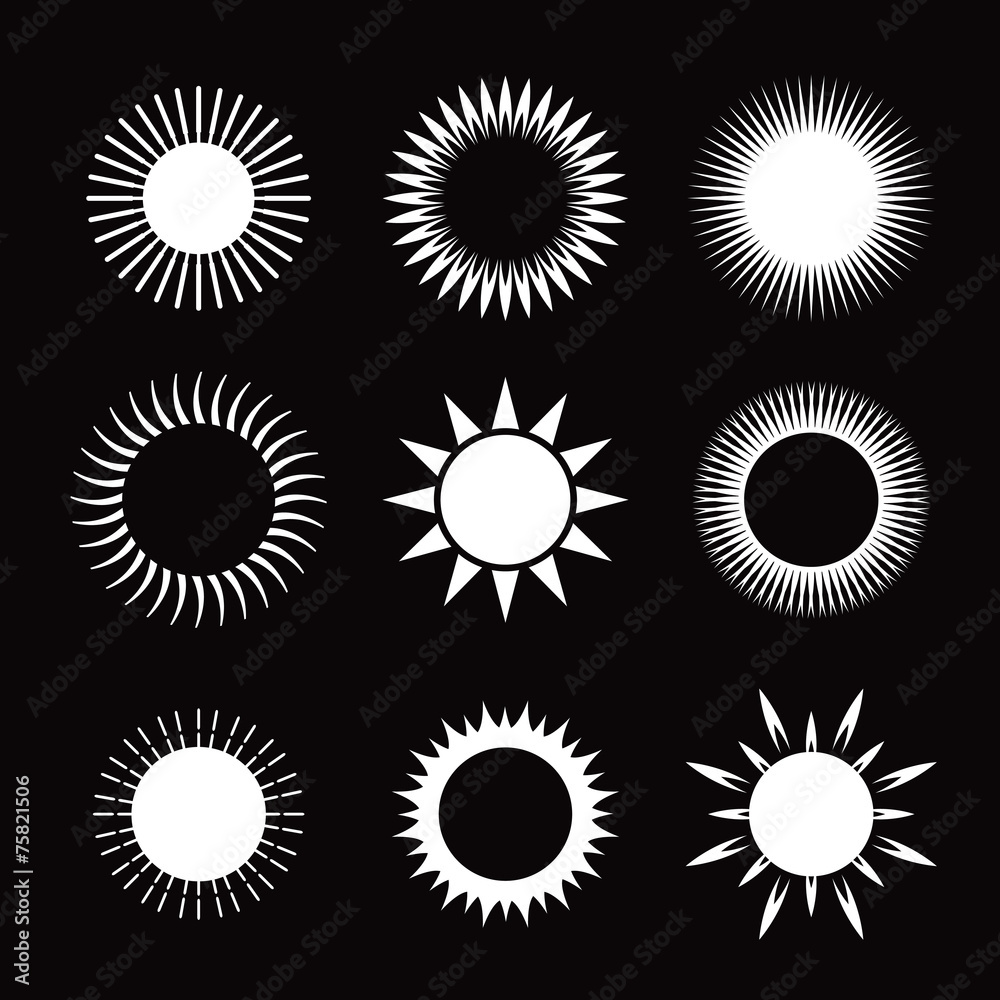 vector white symbols of sun