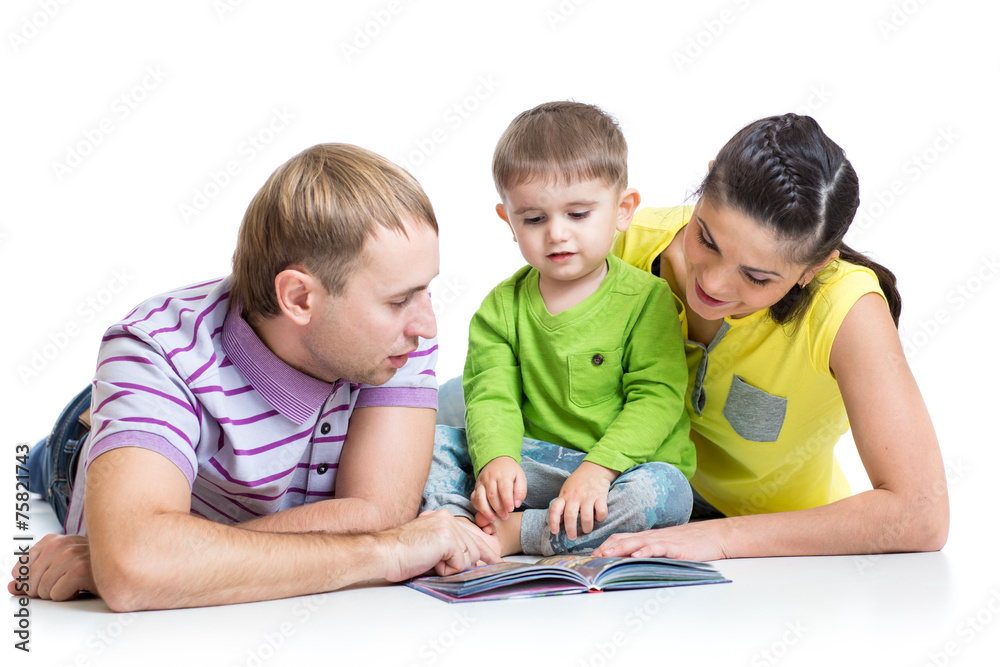 happy family with son reading children book happy family with son reading children book