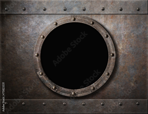 submarine armoured porthole or window metal background photo
