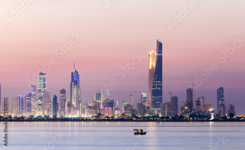 Skyline of Kuwait city at night, Middle East photo