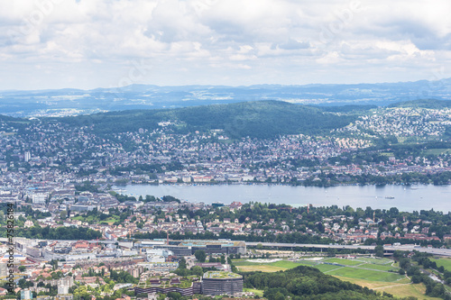 Panorama view of Zurich city and lake on Uetliberg