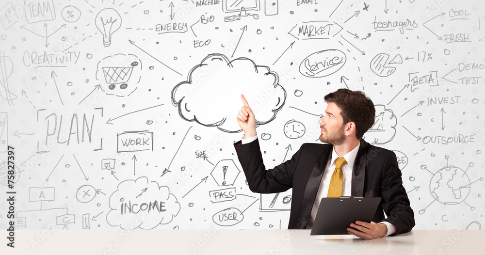 Business man with business concept background Business man with business concept background