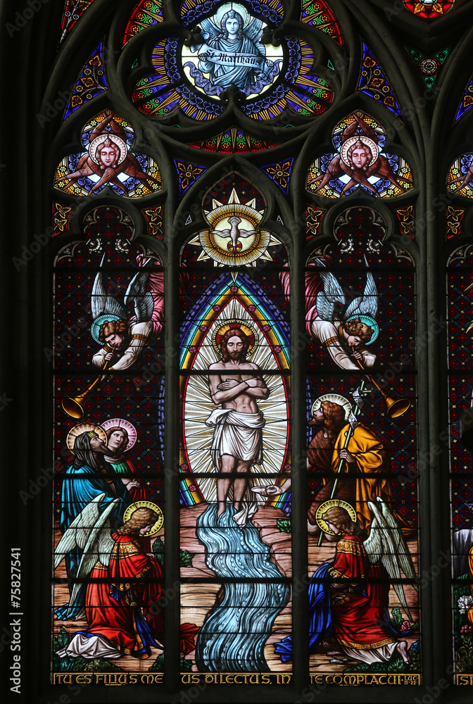 Baptism of the Christ, Stained glass in Votiv Kirche in Vienna