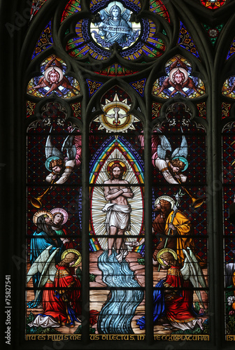 Baptism of the Christ  Stained glass in Votiv Kirche in Vienna