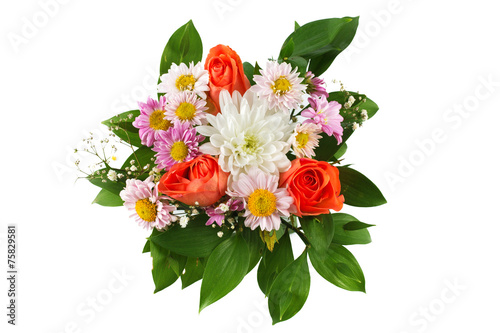 Colouful bouquet of flowers isolated on white background
