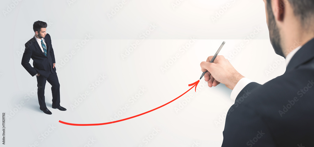 Business person looking at line drawn by hand Business person looking at line drawn by hand