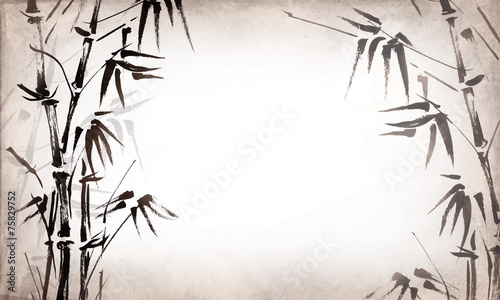 Photo bamboo painted on textural grunge  horizontal background. Vector
