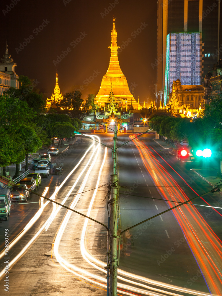Sule Pagoda at night, Yangon, Myanmar