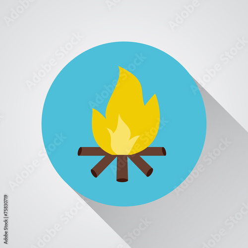 Bonfire - vector icon with shadow on a round blue button