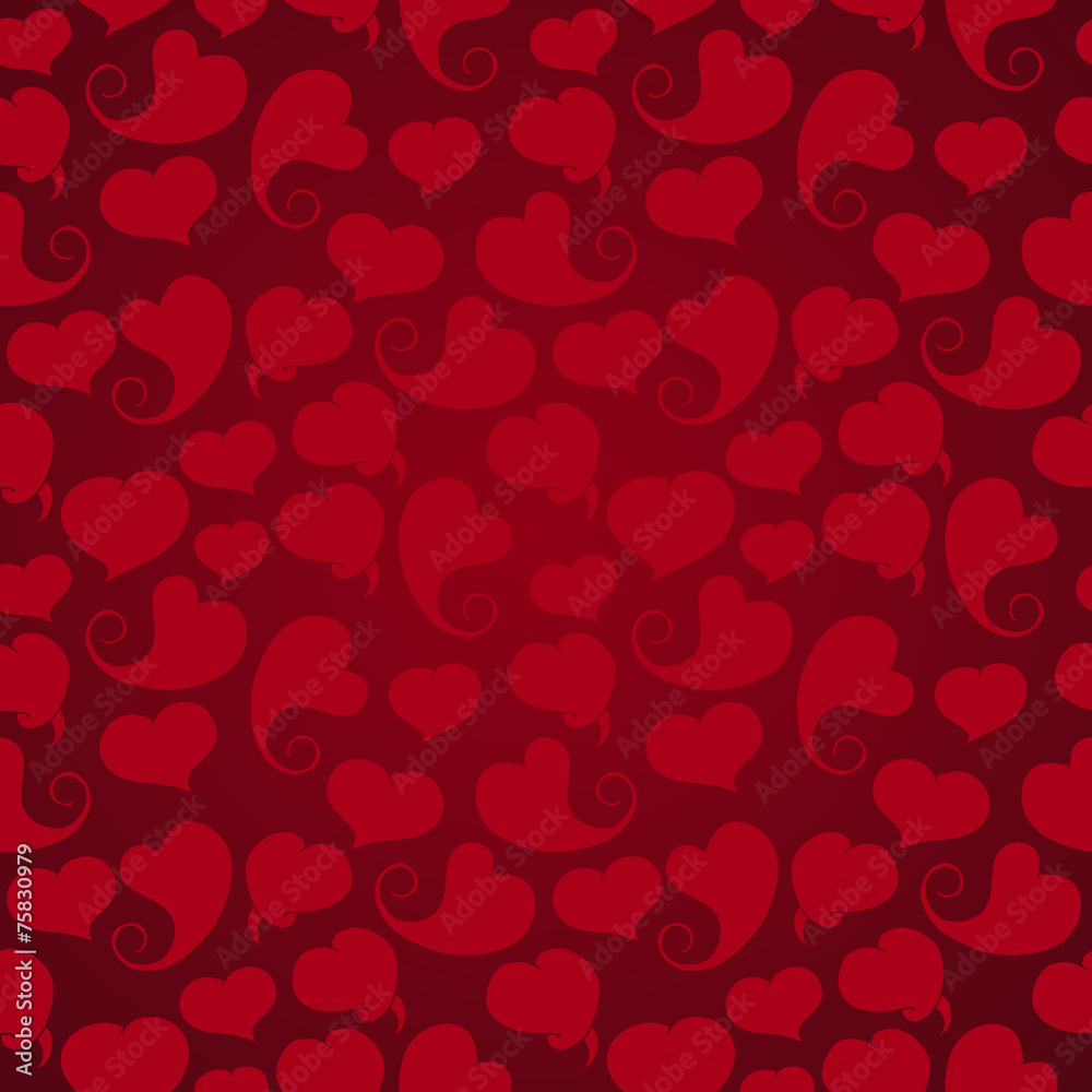 Seamless pattern with red hearts on a red background