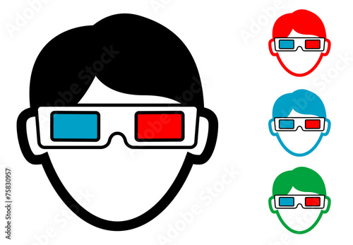 Pictograma icono espectador con gafas 3D en varios colores