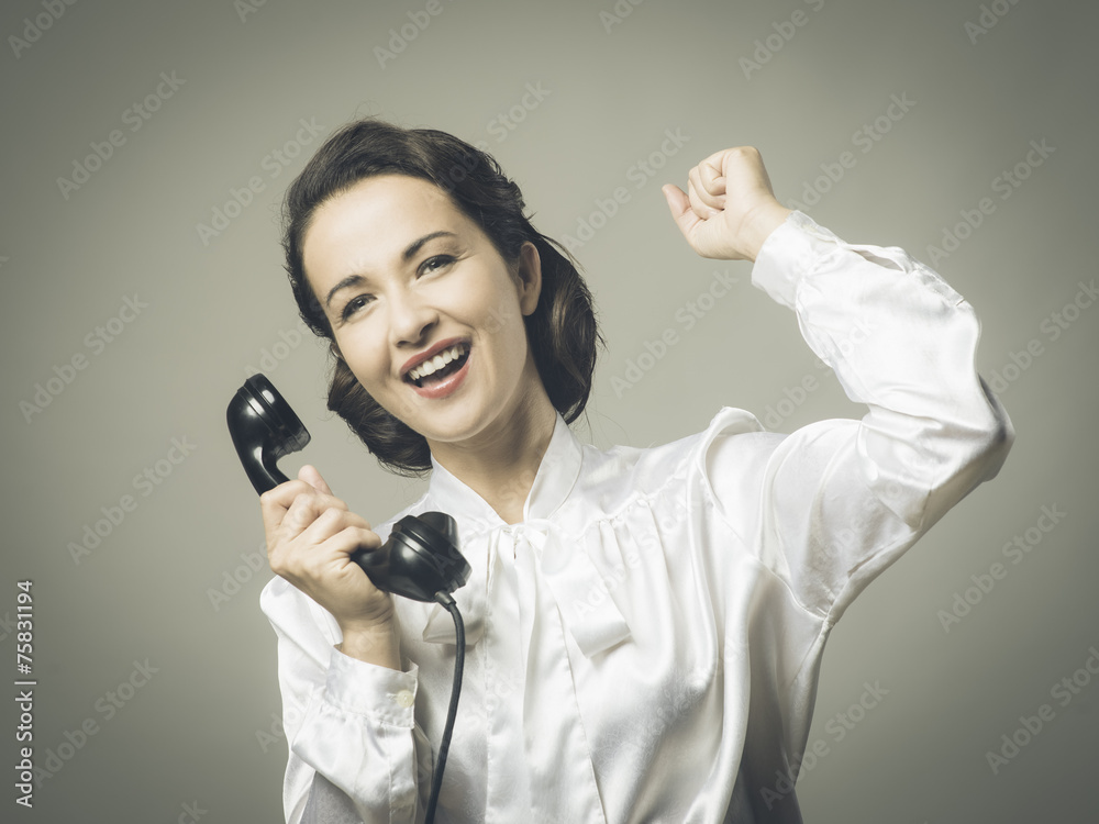 Cheerful secretary on the phone Cheerful secretary on the phone