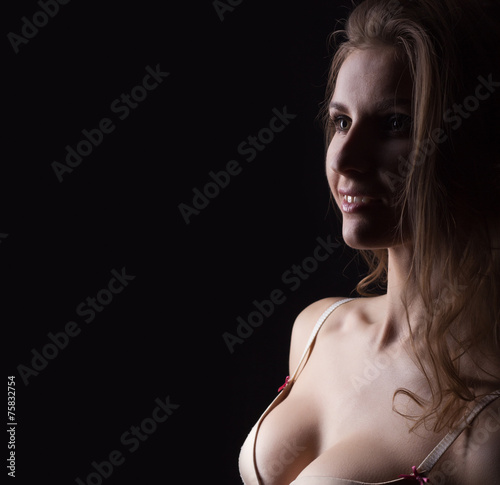 glamor beautiful woman isolated on black background, sexy look