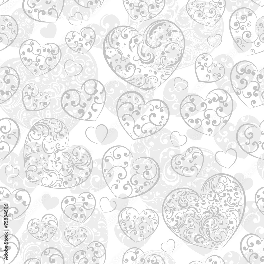 Seamless pattern of hearts, gray on white Seamless pattern of hearts, gray on white