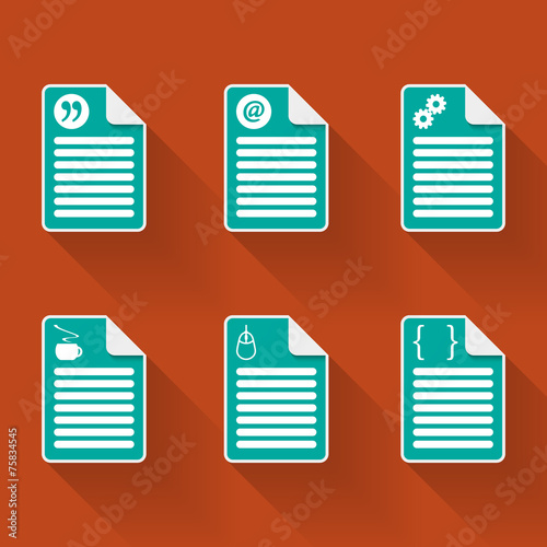 Set of six document icon with symbols